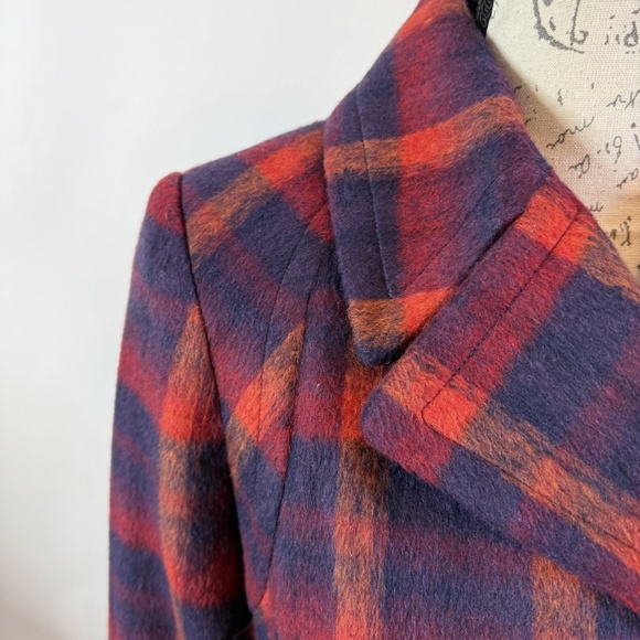 Tribal Plaid Wool Blend Pea Coat - Picture 3 of 10